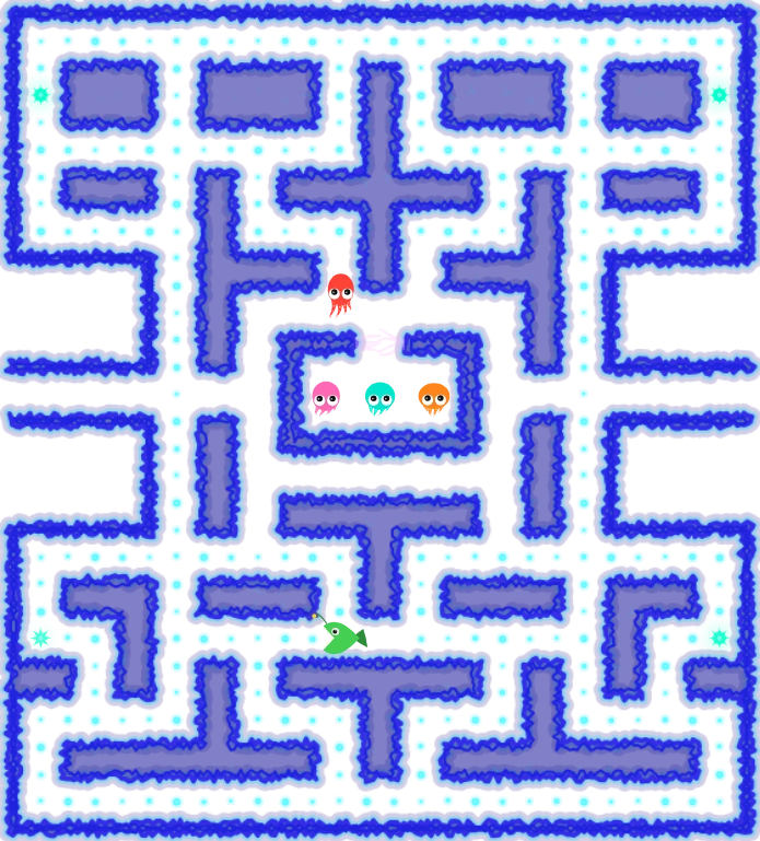 Octo-Maze: an anglerfish in a deep-sea maze, chased by octopus ghosts.